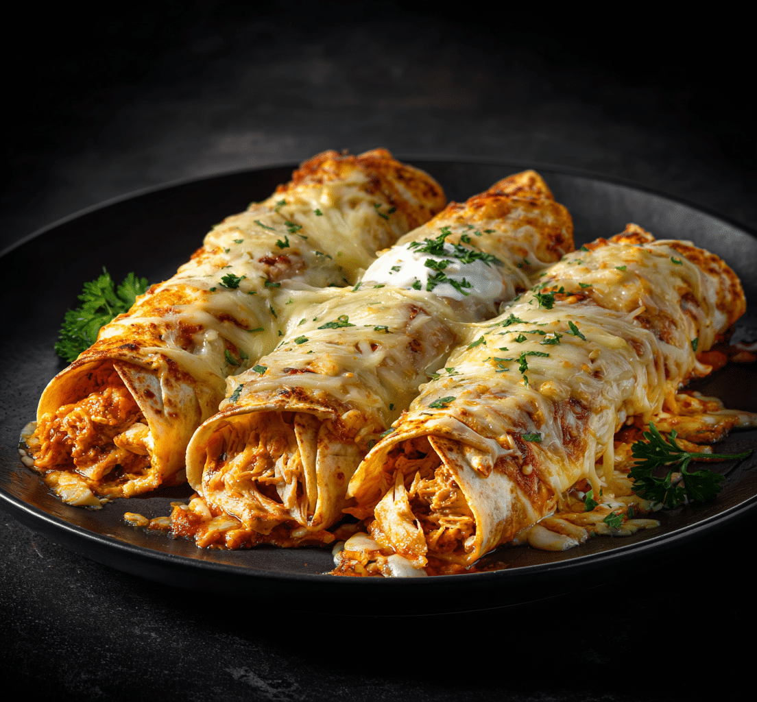 Main Meals 7 Chicken wraps filled with melted cheese and garlic sauce, sliced in half