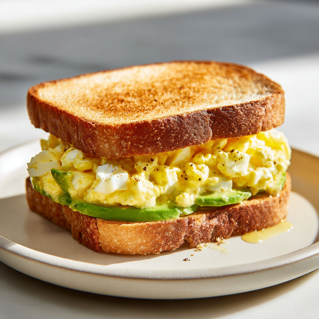 Main Meals 1 Egg salad sandwiches on whole grain bread garnished with lettuce.