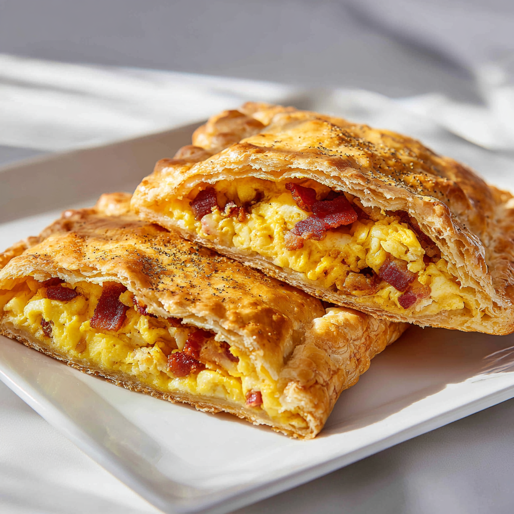 Main Meals 2 Golden, flaky breakfast hand pies on a plate.