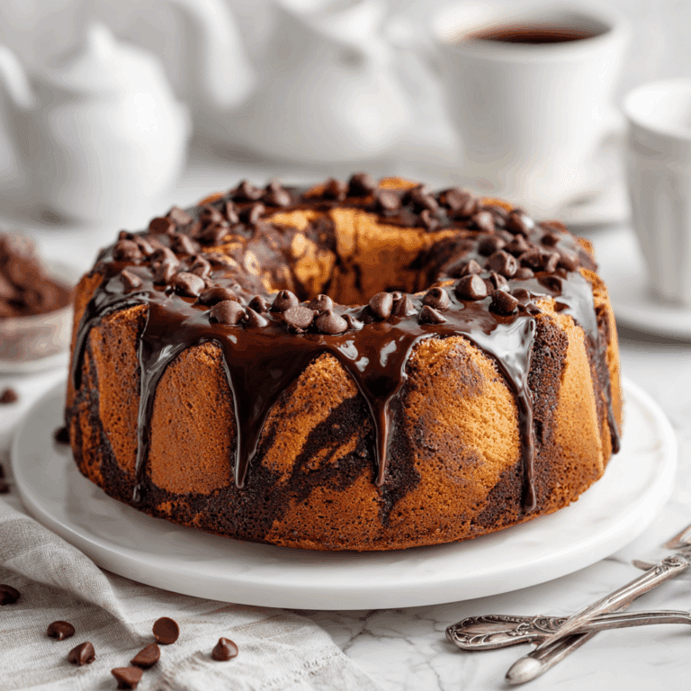 A slice of Double Chocolate Ricotta Marble Cake showing rich cocoa and creamy ricotta swirls on a white plate.