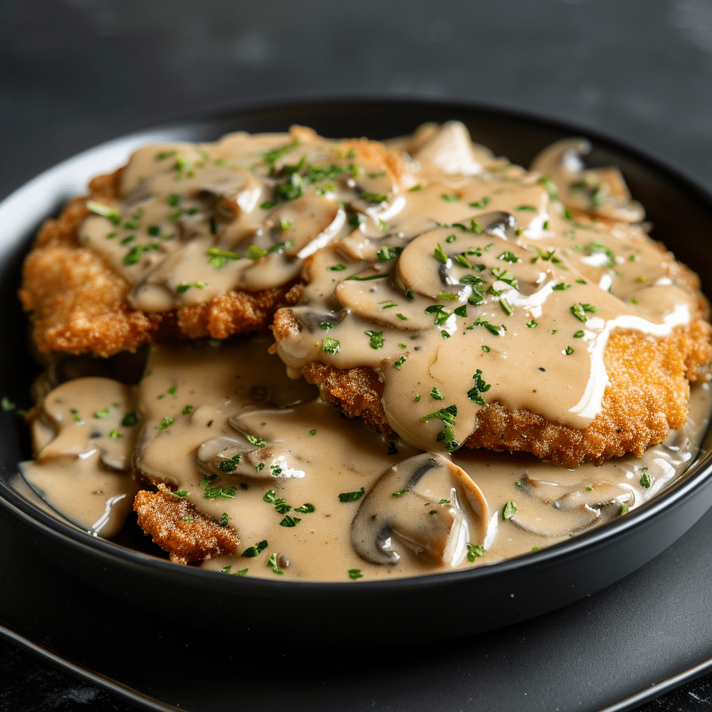 Delicious Authentic German Schnitzel with Mushroom Gravy Lunch Recipe 2 Authentic German Schnitzel with Mushroom Gravy picture