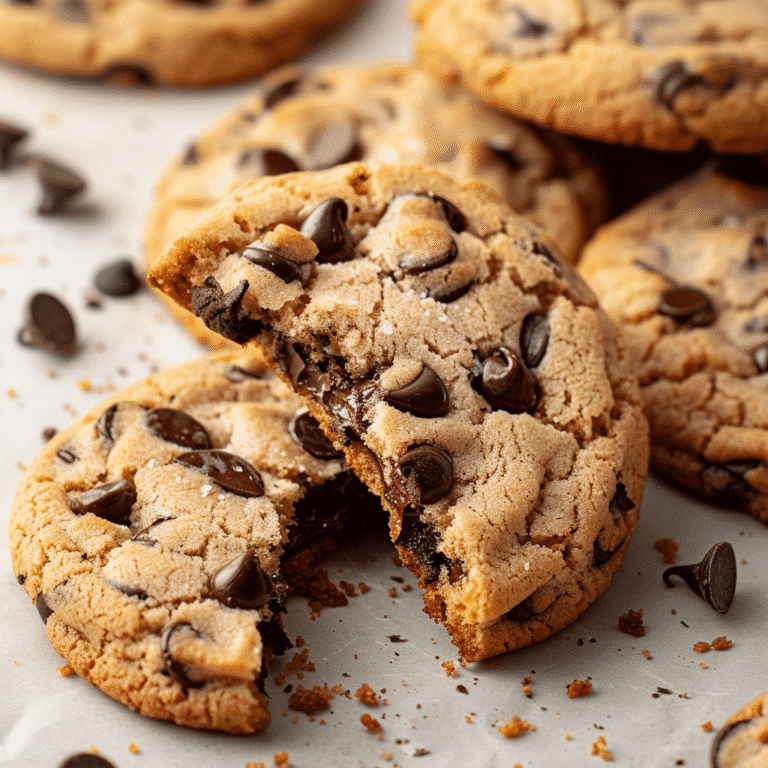 Soft and chewy chocolate chip cookies stacked on a cooling rack with melted chocolate chips visible.