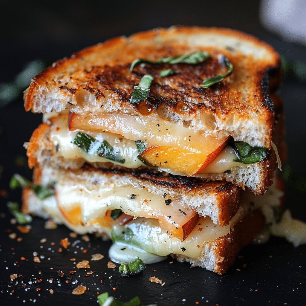Delicious Honey Peach White Cheddar Grilled Cheese Lunch Recipe 2 Honey Peach White Cheddar Grilled Cheese picture