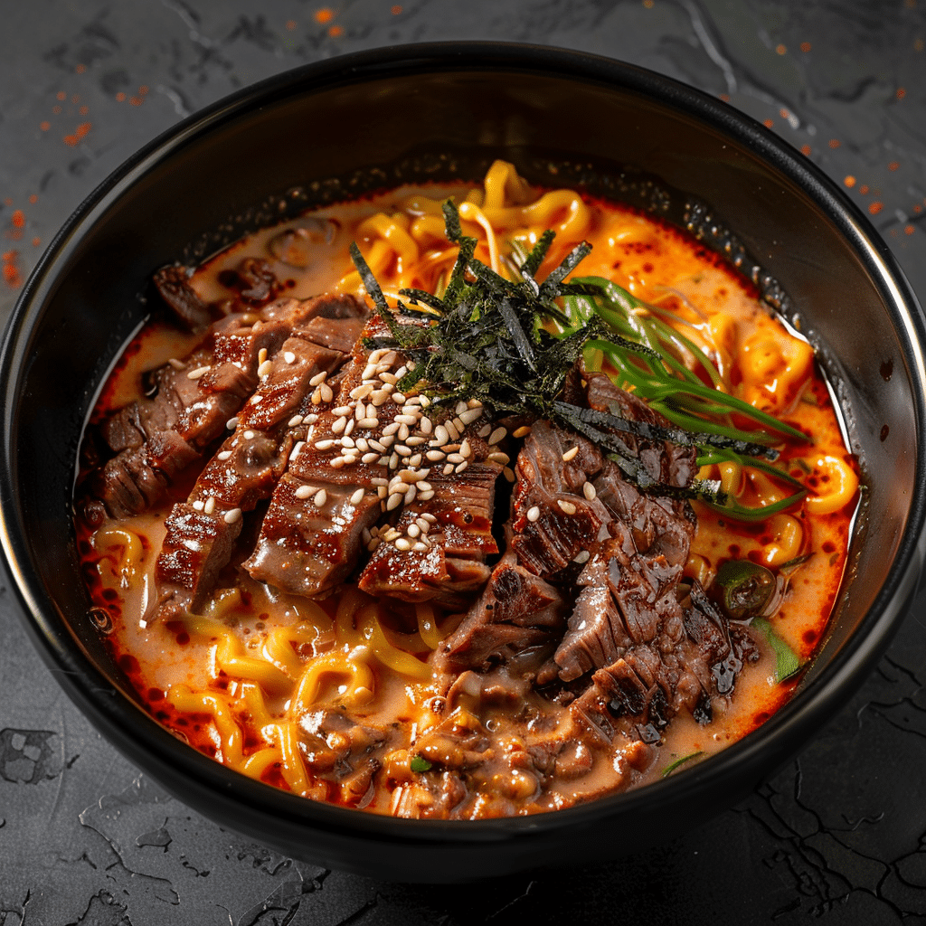 Spicy Korean Ramen with Grilled Beef & Creamy Sauce – A Bold and Comforting Dinner Recipe 2 Spicy Korean Ramen with Grilled Beef Creamy Sauce picture
