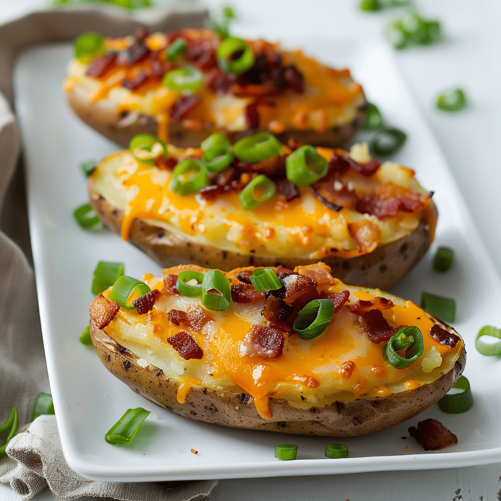 Twice Baked Loaded Potatoes Breakfast Recipe – A Hearty and Comforting Start to the Day 2 Twice Baked Potatoes picture white