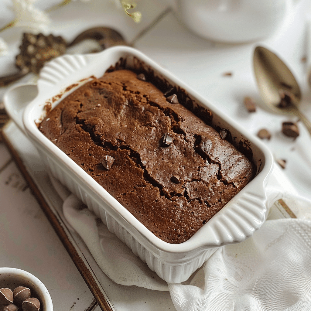 The Best Brownie Bread: The Ultimate Chocolate Dessert Recipe 4 Loaf of brownie bread on a cutting board, drizzled with milk chocolate ganache, with slices cut to show fudgy texture inside.