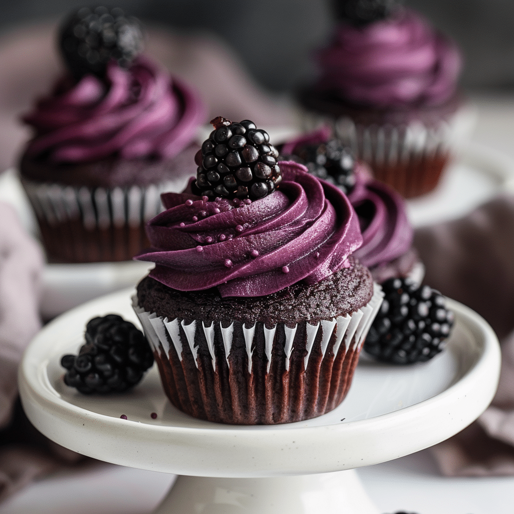 Quick Easy Chocolate Blackberry Cupcakes Dessert Recipe 2 chocolate blackberry cupcakes picture