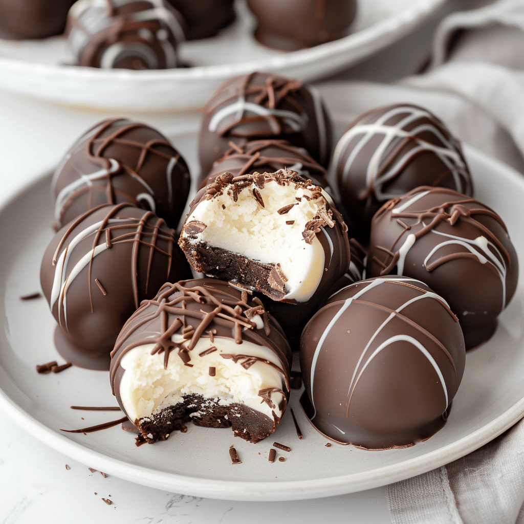Chocolate Covered Cheesecake Balls Recipe - No bake Dessert 2 chocolate covered cheesecake balls picture