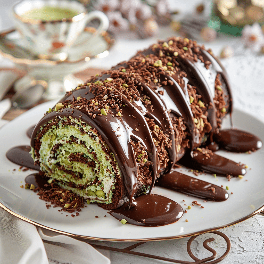 Dubai Chocolate Roll Cake (Fluffy, Crunchy, Creamy & Easy Dessert Recipe) 2 dubai chocolate roll cake picture