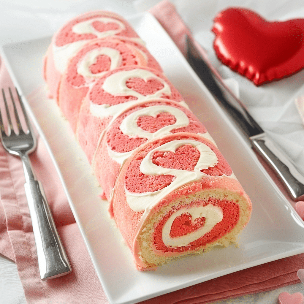 Valentine’s Day Cake Roll (Strawberry Cake Roll Dessert Recipe) 2 valentines day themed roll cake picture