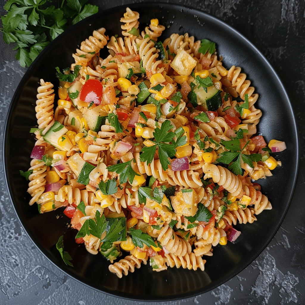 High Protein Street Corn Pasta Salad 2 betty9812 High Protein Street Corn Pasta Salad in a black plate bc8e6803 d1e6 4176 b953 771557e3e4a3