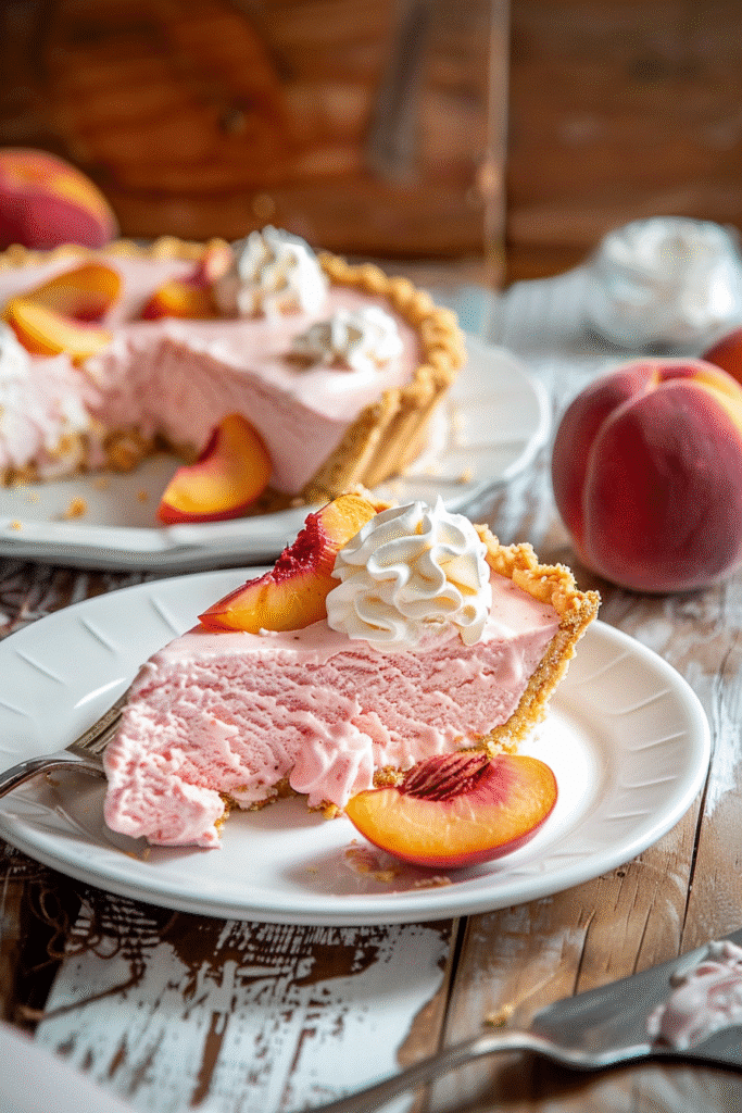 Peach Chiffon Pie 2 betty9812 a slice of peach and pink ice cream pie on two white b71295fc fb74 4a72 bc07 227ccc3ee5f4